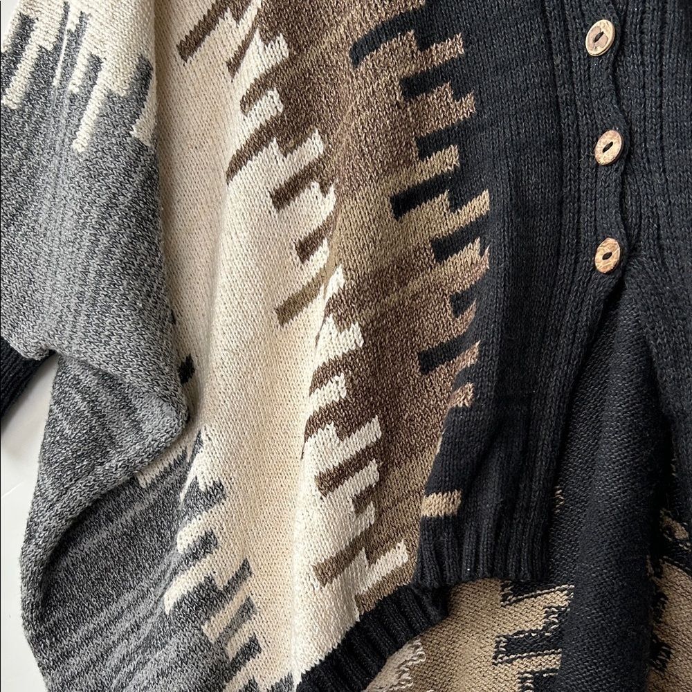 Dallas Designer Black and Brown Knit Poncho - Picture 2 of 4